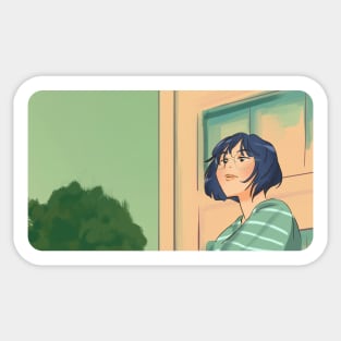 Blue-haired Anime Girl Sticker